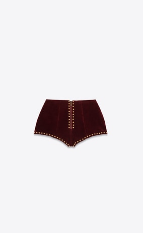 SAINT LAURENT Short Pants Woman Shorts with studs in burgundy velvet a_V4